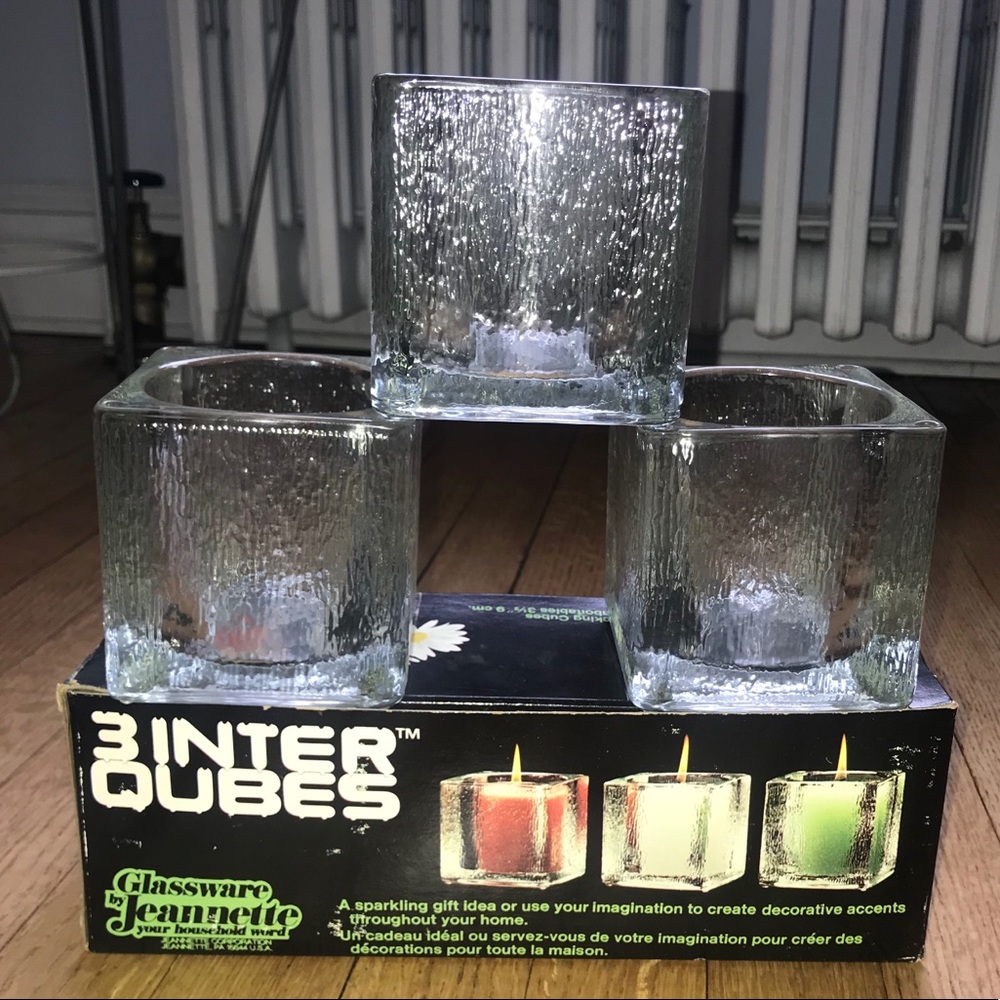 3 inter locking cubes glassware organize by Jeanette candle holders